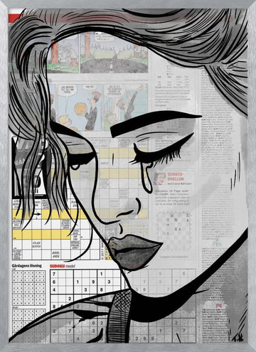 Melancholy Newspaper Woman | Poster - Silver Frame Interior