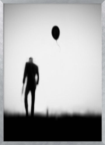 Man And Drifting Balloon | Poster - Silver Frame Interior