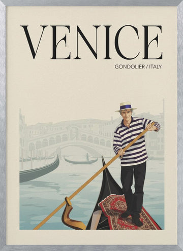 Venice Gondolier Scene | Poster - Silver Frame Interior