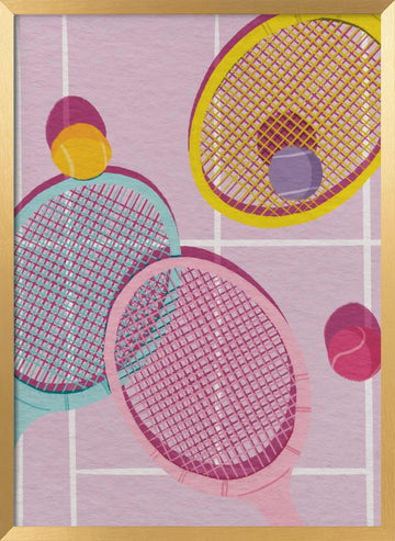 Playful Tennis Rackets | Poster - Gold Frame Interior