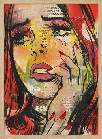 Crying Pop Art Woman | Poster - Wood Frame Interior