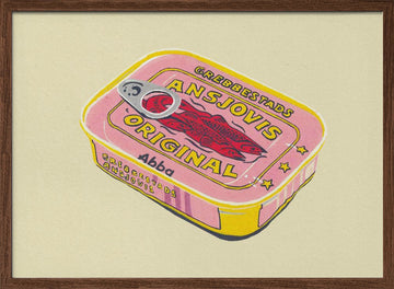 Retro Pink Fish Tin | Poster - Walnut Frame Interior