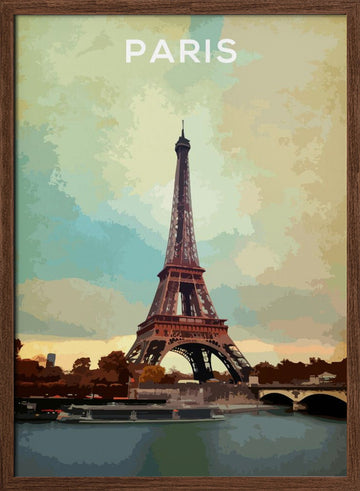 Eiffel Tower Paris Sunset | Poster - Walnut Frame Interior
