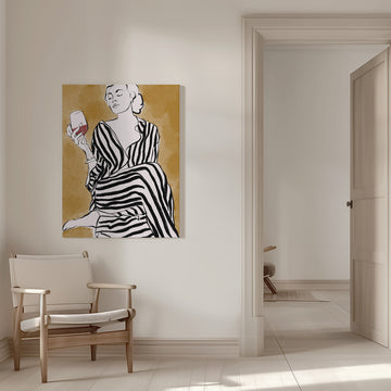 Striped Serenity With Wine | Canvas - Room Interior 1