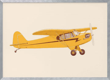 Yellow Vintage Airplane | Poster - Silver Frame Interior