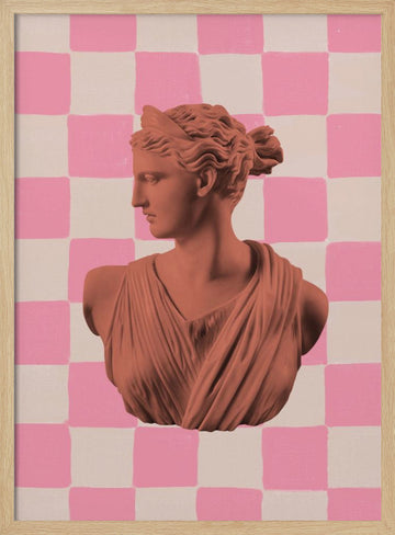 Pink Checkerboard Goddess | Poster - Wood Frame Interior
