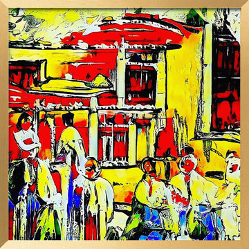 Colorful Street Market | Poster - Gold Frame Interior