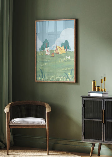 Bear Campfire Roasting Marshmallow | Poster - Room Interior 2