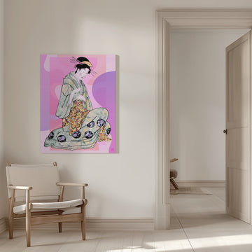 Elegant Geisha Kneeling | Canvas - Room Interior 1
