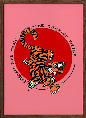Roaring Fierce Tiger | Poster - Walnut Frame Interior
