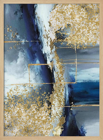 Glimmering Blue Abstract | Poster - Wood Frame Interior