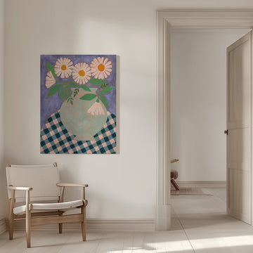 Daisies in Purple Vase | Canvas - Room Interior 1