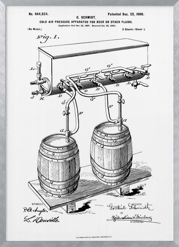 Vintage Beer Apparatus Patent | Poster - Silver Frame Interior