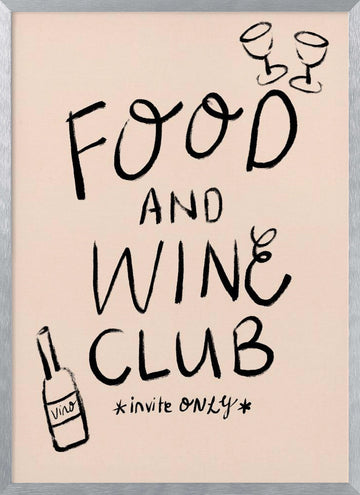 Food Wine Club Invite | Poster - Silver Frame Interior