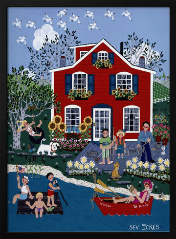 Little Red Cottage | Poster - Black Metal Frame Interior
