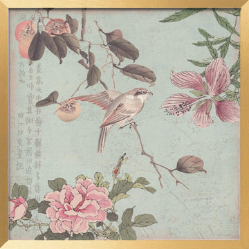 Asian Bird and Peonies | Poster - Gold Frame Interior