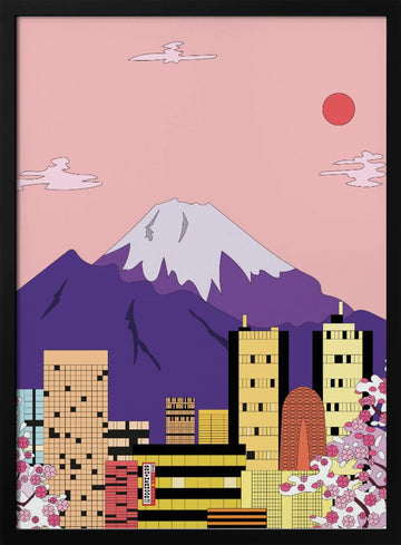 Mount Fuji City Sakura | Poster - Black Metal Frame Interior