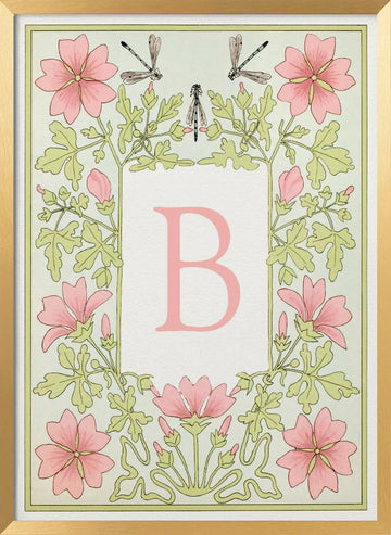 Pink Floral Letter B | Poster - Gold Frame Interior