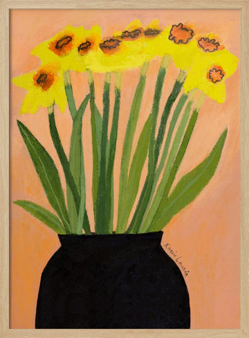 Yellow Daffodils Black Vase | Poster - Wood Frame Interior