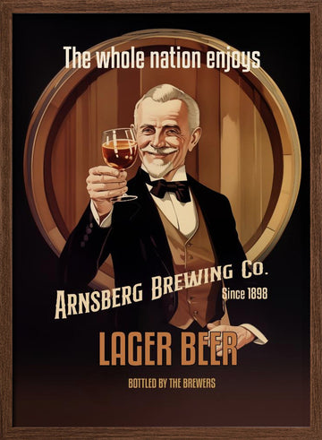 Gentleman Toasting Lager Beer | Poster - Walnut Frame Interior