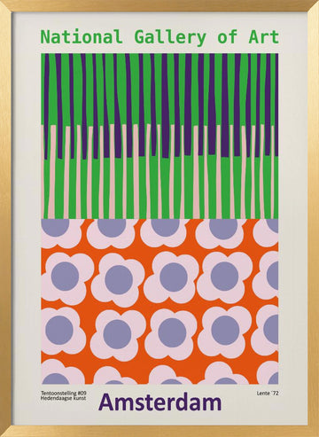 Retro Floral Stripes | Poster - Gold Frame Interior