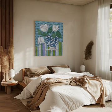 Fresh Blooms Blue Vase | Canvas - Room Interior 2