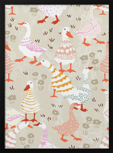 Playful Pastel Geese | Poster - Black Metal Frame Interior