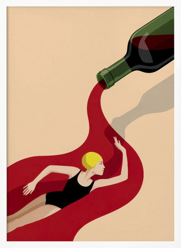 Red Wine Swimmer | Poster - White Frame Interior