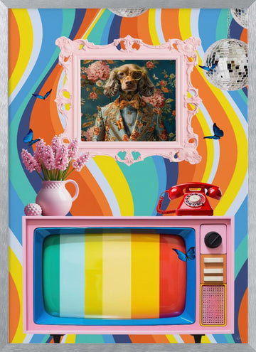 Dapper Dog Eclectic Scene | Poster - Silver Frame Interior
