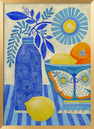 Blue Citrus Still Life | Poster - Gold Frame Interior