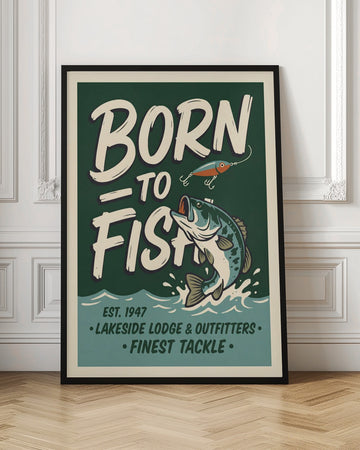 Retro Bass Fishing Sign | Poster - Room Interior 1