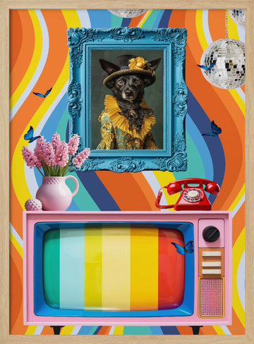 Eclectic Retro Dog Portrait | Poster - Wood Frame Interior