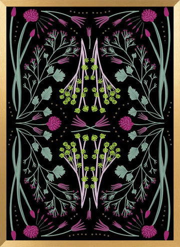 Folk Mirrored - Black, Green and Pink | Poster - Gold Frame Interior