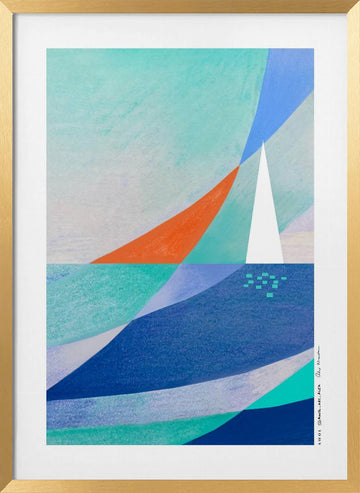Geometric Ocean Sailboat | Poster - Gold Frame Interior