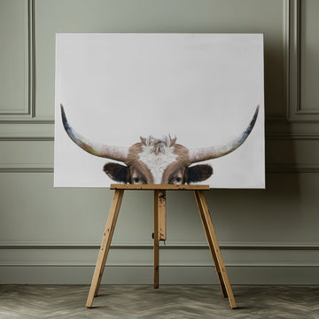 Peeking Longhorn Cow | Canvas - Room Interior 1