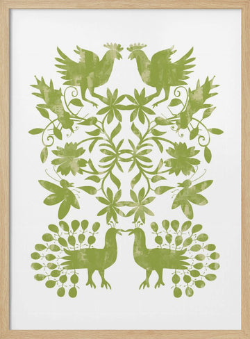 Green Botanical Symmetry | Poster - Wood Frame Interior