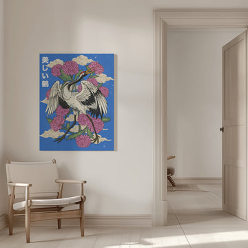 Elegant Japanese Crane Blooms | Canvas - Room Interior 1