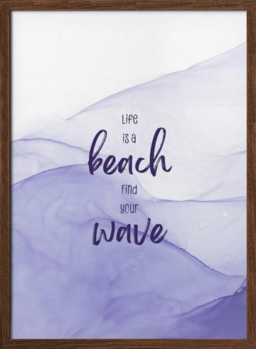 Purple Wave Life Quote | Poster - Walnut Frame Interior
