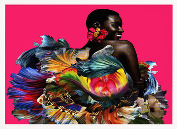 Vibrant Floral Woman | Poster - White Frame Interior