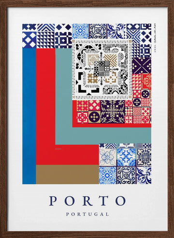 Porto Azulejo Patterns | Poster - Walnut Frame Interior