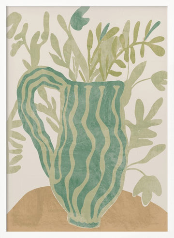 Green Striped Botanical | Poster - White Frame Interior