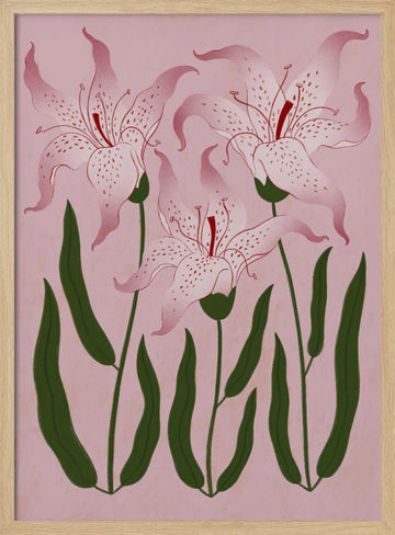 Botanical Pink Lilies | Poster - Wood Frame Interior