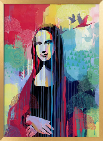 Vibrant Mona Lisa Portrait | Poster - Gold Frame Interior