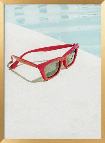 Red Poolside Sunglasses | Poster - Gold Frame Interior