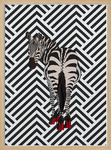 Zebra In Red Heels | Poster - Wood Frame Interior