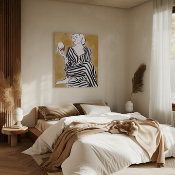 Striped Serenity With Wine | Canvas - Room Interior 2