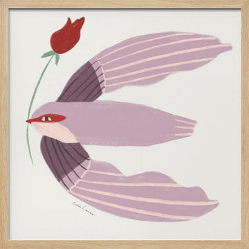 Whimsical Bird with Rose | Poster - Wood Frame Interior
