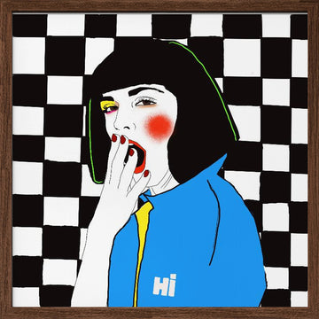 Yawning Pop Girl | Poster - Walnut Frame Interior