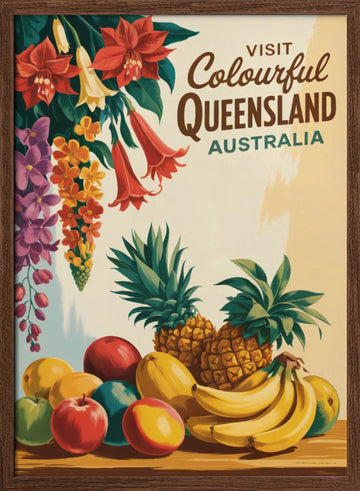 Queensland Tropical Fruit and Flowers | Poster - Walnut Frame Interior