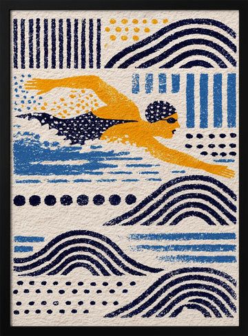 Stylized Swimmer Patterns | Poster - Black Metal Frame Interior